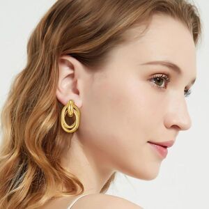 18K Gold Geometric Dangle Drop Earrings